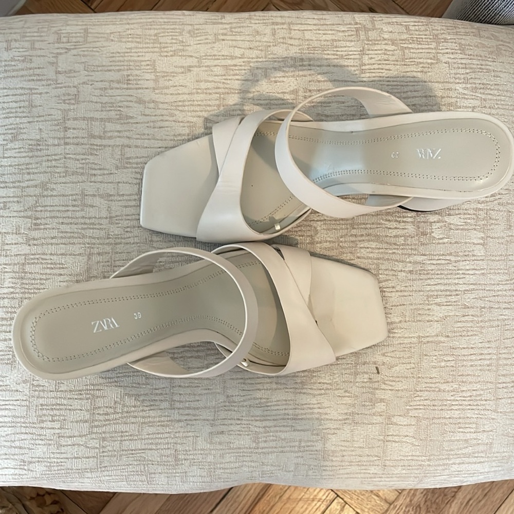 Neutral Color Rounded Block Heel with Square Toe - Picture 2 of 4